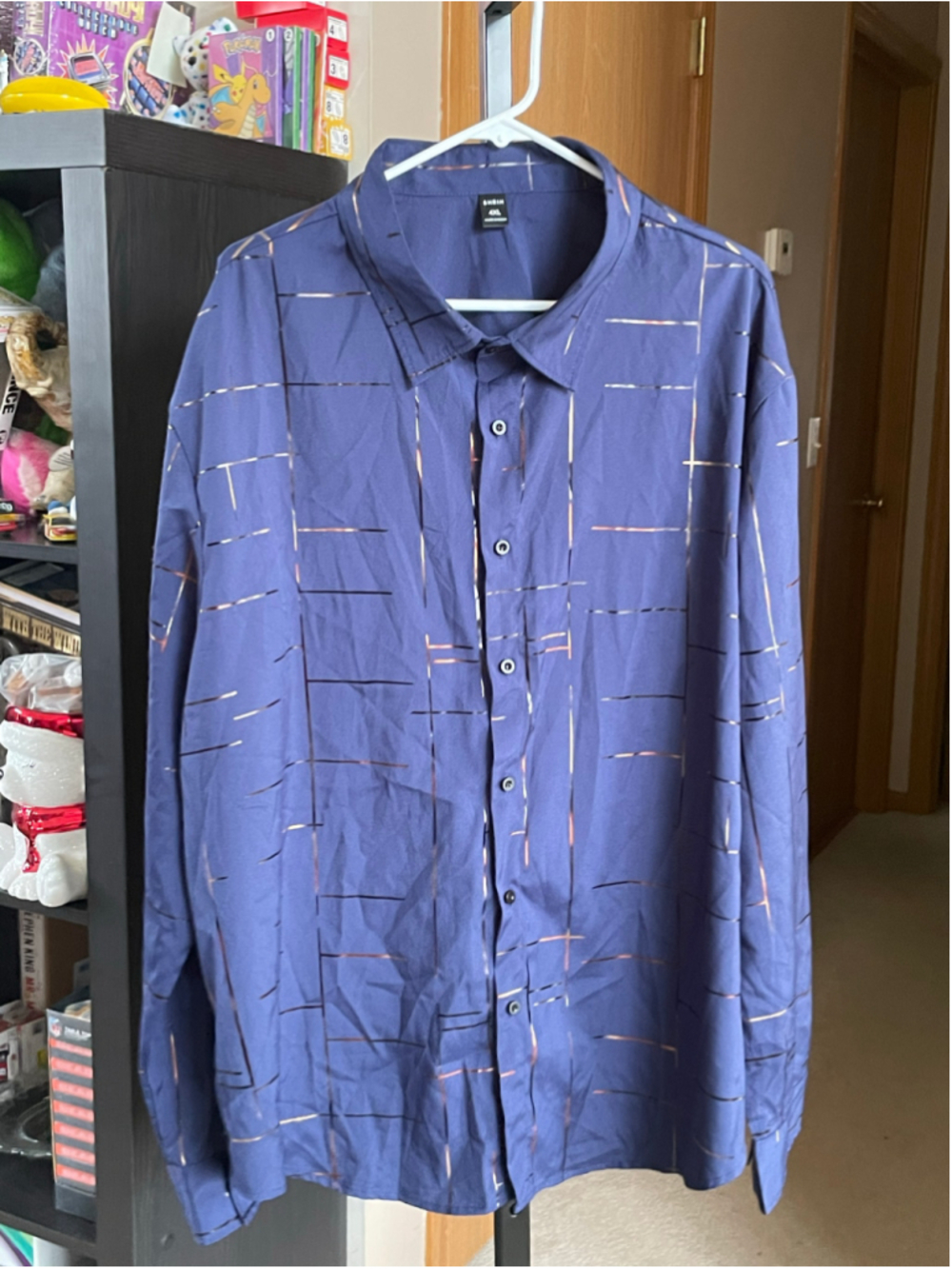Men's SHEIN Blue Gold Geometric Casual Button Down Shirt 4XL